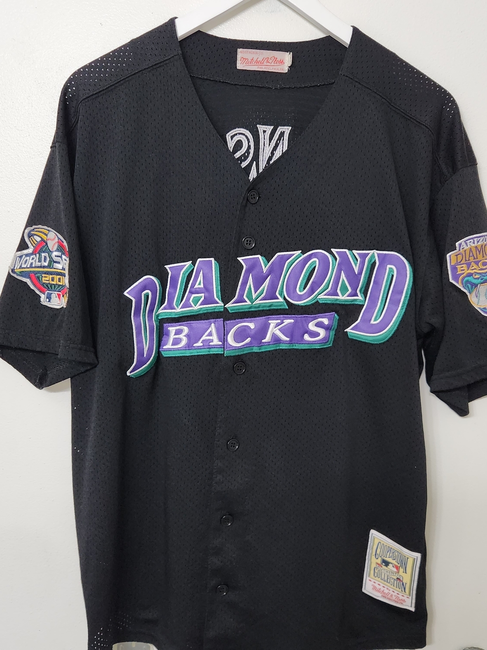Diamondbacks Vintage Style Baseball Jersey - Black with Purple & Teal Logo